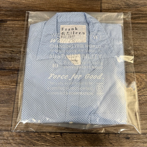 Frank & Eileen Boyfriend Cotton Button-Up Shirt BLUE DOT Sz L NEW - Picture 11 of 11